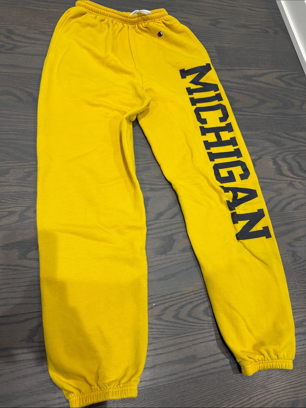 Champion Yellow Sweatpants with Navy Michigan Lettering